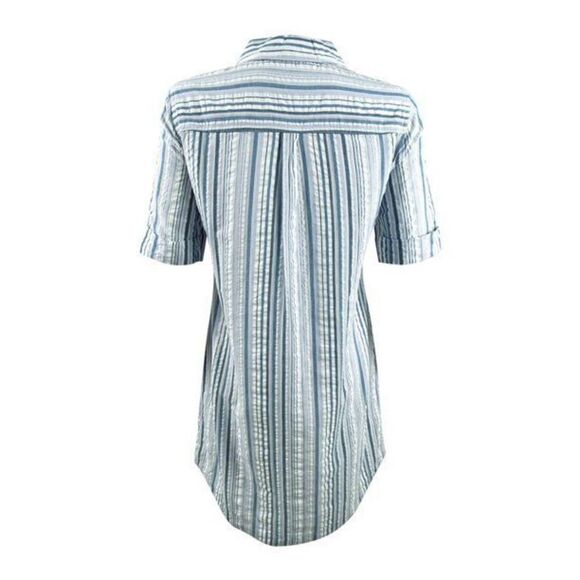 Karen Scott Petite Seersucker Shirtdress Persian Blue Combo XS - Picture 3 of 3